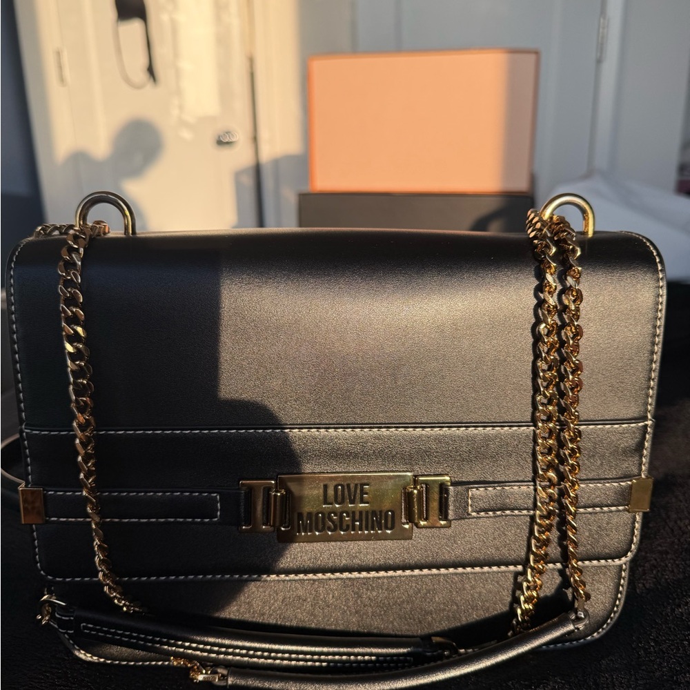 Love Moschino Black and Gold Chain Shoulder Bag